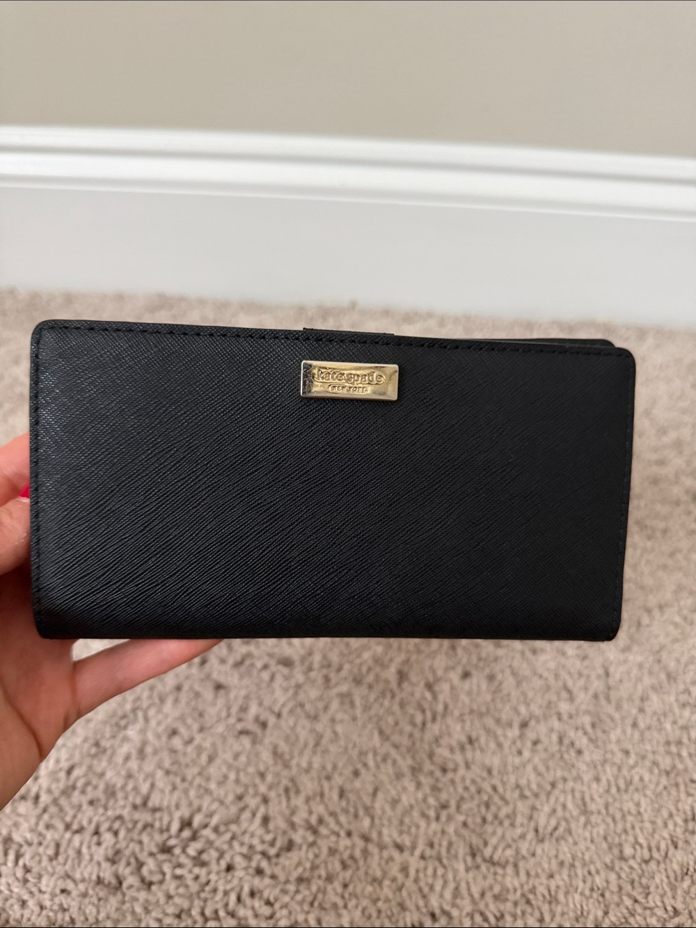 kate spade Black Saffiano Plaque Continental Wallet